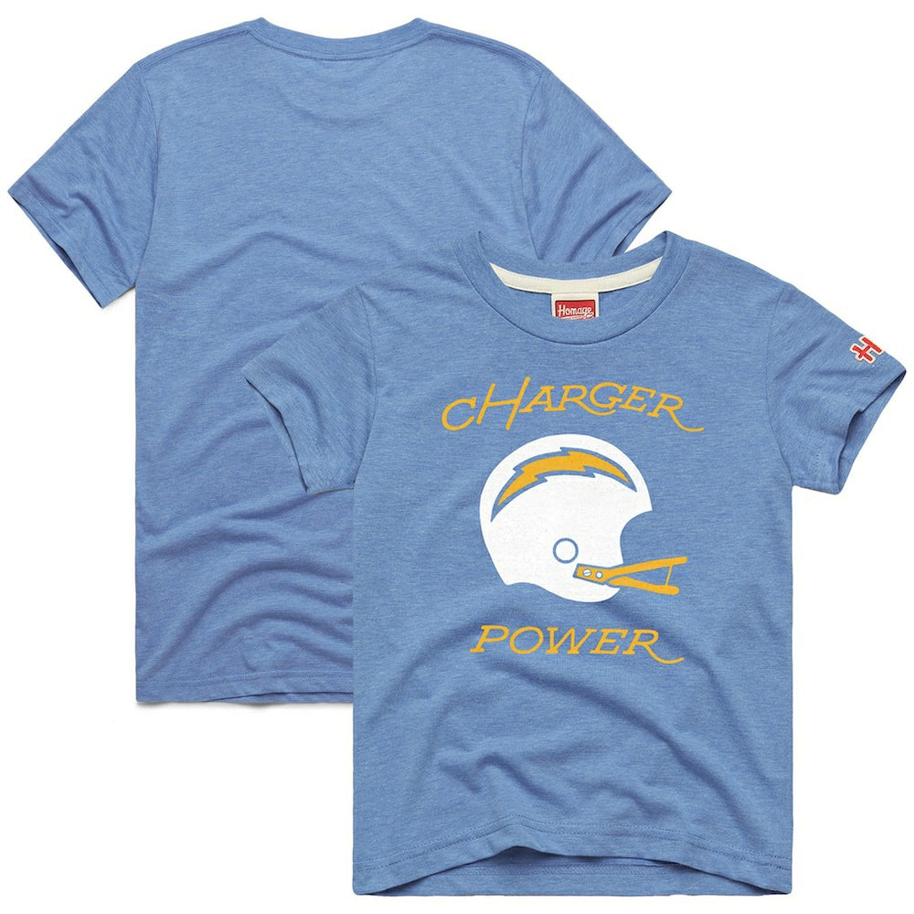 Los Angeles Chargers Homage Youth Charger Power Tri-Blend T-Shirt Powder Blue - NFL