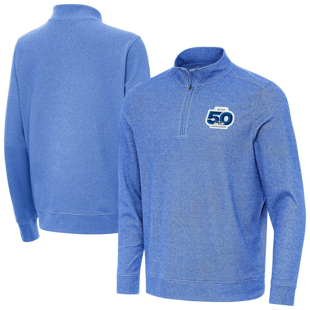 Seattle Seahawks Antigua 50th Season Subtle Quarter-Zip Pullover Heather Royal - NFL