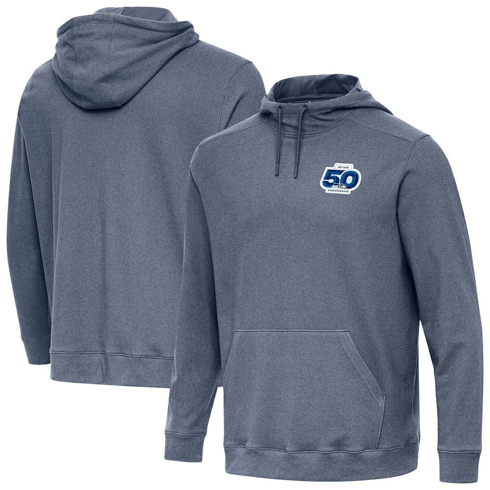 Seattle Seahawks Antigua 50th Season Cloud Pullover Hoodie Heather Navy - NFL