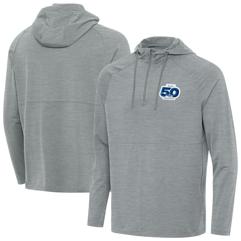 Seattle Seahawks Antigua 50th Season Spikes Raglan Quarter-Zip Hoodie Heather Gray - NFL