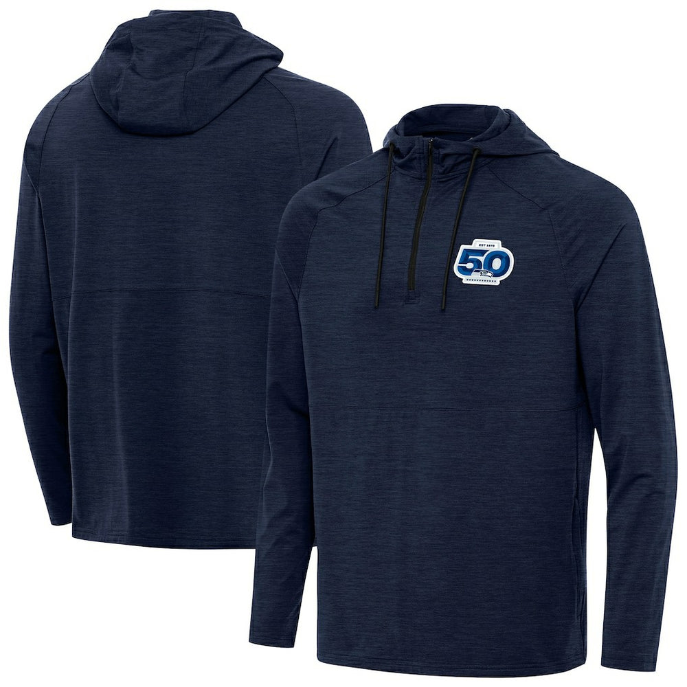 Seattle Seahawks Antigua 50th Season Spikes Raglan Quarter-Zip Hoodie College Navy - NFL