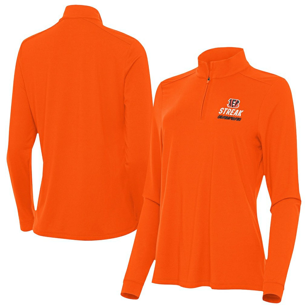 Cincinnati Bengals Antigua Women's Streak Intent Quarter-Zip Sweatshirt Orange - NFL