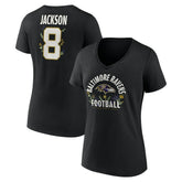 Lamar Jackson Baltimore Ravens Women's Floral Name & Number V-Neck T-Shirt Black - NFL