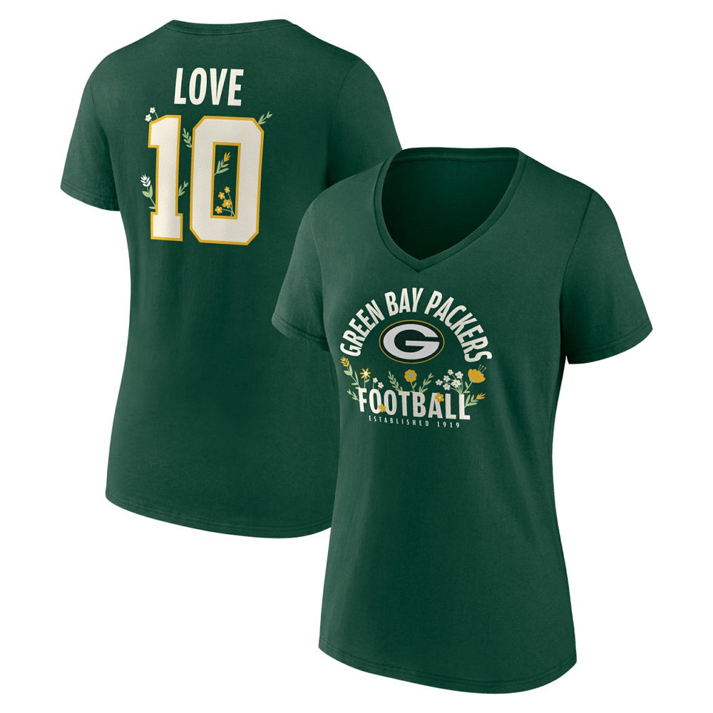 Jordan Love Green Bay Packers Women's Floral Name & Number V-Neck T-Shirt Green - NFL