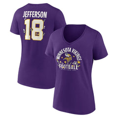 Justin Jefferson Minnesota Vikings Women's Floral Name & Number V-Neck T-Shirt Purple - NFL