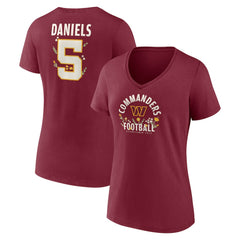 Jayden Daniels Washington Commanders Women's Floral Name & Number V-Neck T-Shirt Garnet - NFL