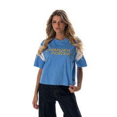 Los Angeles Chargers The Wild Collective Women's Charger Power Contrast Sleeve Insert T-Shirt Powder Blue - NFL