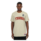 Detroit Tigers New Era Throwback Meshback Pinstripe T-Shirt On Sale