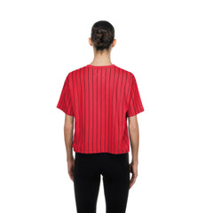 Cincinnati Reds New Era Women's Throwback Meshback Pinstripe Boxy T-Shirt for sale