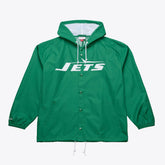 New York Jets Coaches Full-Snap Hooded Windbreaker Jacket Green - Mitchell & Ness