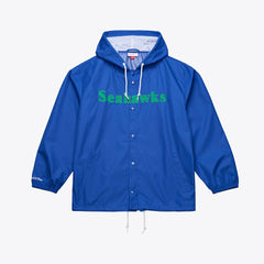 Seattle Seahawks Coaches Full-Snap Hooded Windbreaker Jacket Royal - Mitchell & Ness