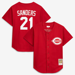 Deion Sanders Cincinnati Reds Mitchell & Ness Cooperstown Mesh Batting Practice Button-Up Jersey Clearance
