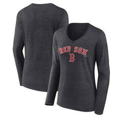 Boston Red Sox Women's Team Lockup Long Sleeve V-Neck T-Shirt Clearance