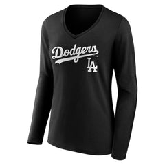 Los Angeles Dodgers Women's Team Lockup Long Sleeve V-Neck T-Shirt Clearance