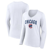 Chicago Cubs Women's Team Lockup Long Sleeve V-Neck T-Shirt Clearance