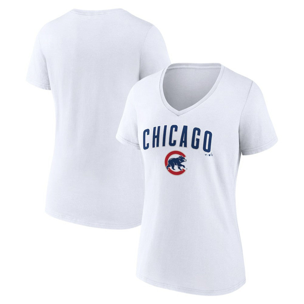 Chicago Cubs Women's Team Lockup V-Neck T-Shirt Clearance