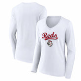 Cincinnati Reds Women's Team Lockup Long Sleeve V-Neck T-Shirt Clearance