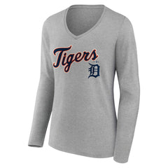 Detroit Tigers Women's Team Lockup Long Sleeve V-Neck T-Shirt Sale