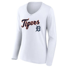Detroit Tigers Women's Team Lockup Long Sleeve V-Neck T-Shirt Sale