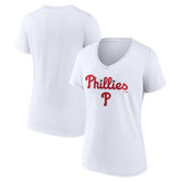 Philadelphia Phillies Women's Team Lockup V-Neck T-Shirt Clearance