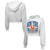 New York Mets Majestic Threads Women's Cropped Have A Field Day Tri-Blend Hoodie Lifestyle