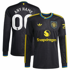 Adidas Manchester United 2025/26 Third Replica Long Sleeve Custom Jerseys - Black