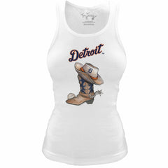 Detroit Tigers Tiny Turnip Women's Fitted Vintage Cowboy Boot Tri-Blend Tank Top Clearance