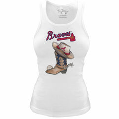 Atlanta Braves Tiny Turnip Women's Fitted Vintage Cowboy Boot Tri-Blend Tank Top discount