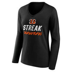 Cincinnati Bengals Women's Streak V-Neck Long Sleeve T-Shirt Black - NFL