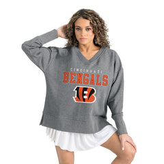 Cincinnati Bengals Gameday Couture Women's French Terry V-Neck Pullover Sweatshirt Gray - NFL