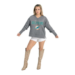 Miami Dolphins Gameday Couture Women's French Terry V-Neck Pullover Sweatshirt Gray - NFL