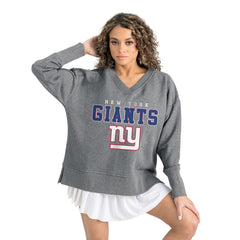 New York Giants Gameday Couture Women's French Terry V-Neck Pullover Sweatshirt Gray - NFL
