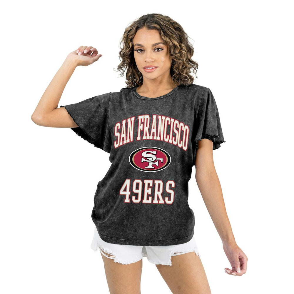 San Francisco 49ers Gameday Couture Women's Relaxed Flutter Sleeve T-Shirt Black - NFL