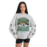 Jacksonville Jaguars Gameday Couture Women's Resilience Relaxed Rhinestone Pullover Sweatshirt Ash - NFL