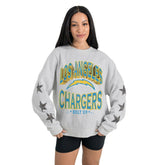 Los Angeles Chargers Gameday Couture Women's Resilience Relaxed Rhinestone Pullover Sweatshirt Ash - NFL