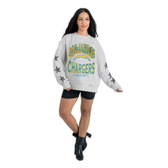 Los Angeles Chargers Gameday Couture Women's Resilience Relaxed Rhinestone Pullover Sweatshirt Ash - NFL