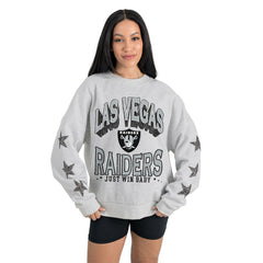 Las Vegas Raiders Gameday Couture Women's Resilience Relaxed Rhinestone Pullover Sweatshirt Ash - NFL