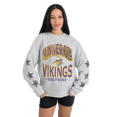 Minnesota Vikings Gameday Couture Women's Resilience Relaxed Rhinestone Pullover Sweatshirt Ash - NFL