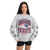 New England Patriots Gameday Couture Women's Resilience Relaxed Rhinestone Pullover Sweatshirt Ash - NFL