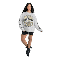 New Orleans Saints Gameday Couture Women's Resilience Relaxed Rhinestone Pullover Sweatshirt Ash - NFL
