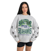 Seattle Seahawks Gameday Couture Women's Resilience Relaxed Rhinestone Pullover Sweatshirt Ash - NFL