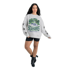 Seattle Seahawks Gameday Couture Women's Resilience Relaxed Rhinestone Pullover Sweatshirt Ash - NFL