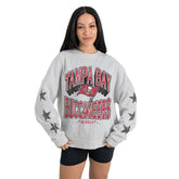 Tampa Bay Buccaneers Gameday Couture Women's Resilience Relaxed Rhinestone Pullover Sweatshirt Ash - NFL