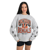 Cincinnati Bengals Gameday Couture Women's Resilience Relaxed Rhinestone Pullover Sweatshirt Ash - NFL