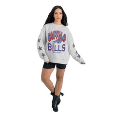 Buffalo Bills Gameday Couture Women's Resilience Relaxed Rhinestone Pullover Sweatshirt Ash - NFL
