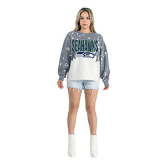 Seattle Seahawks Gameday Couture Women's Oversized Faded Wash Tri-Blend Pullover Sweatshirt Gray - NFL
