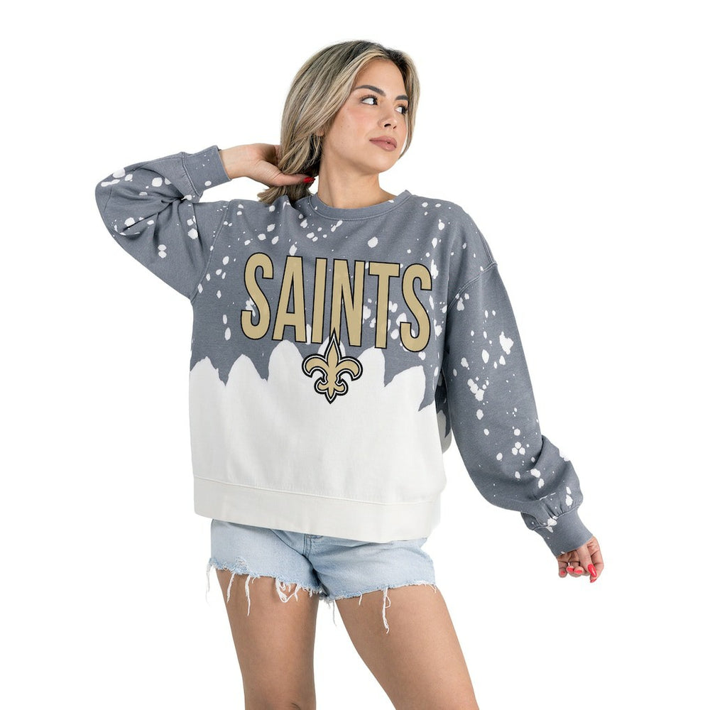 New Orleans Saints Gameday Couture Women's Oversized Faded Wash Tri-Blend Pullover Sweatshirt Gray - NFL