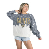 New Orleans Saints Gameday Couture Women's Oversized Faded Wash Tri-Blend Pullover Sweatshirt Gray - NFL