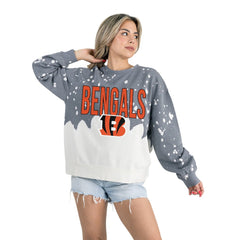 Cincinnati Bengals Gameday Couture Women's Oversized Faded Wash Tri-Blend Pullover Sweatshirt Gray - NFL