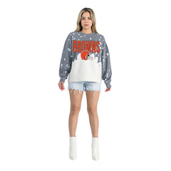 Cleveland Browns Gameday Couture Women's Oversized Faded Wash Tri-Blend Pullover Sweatshirt Gray - NFL